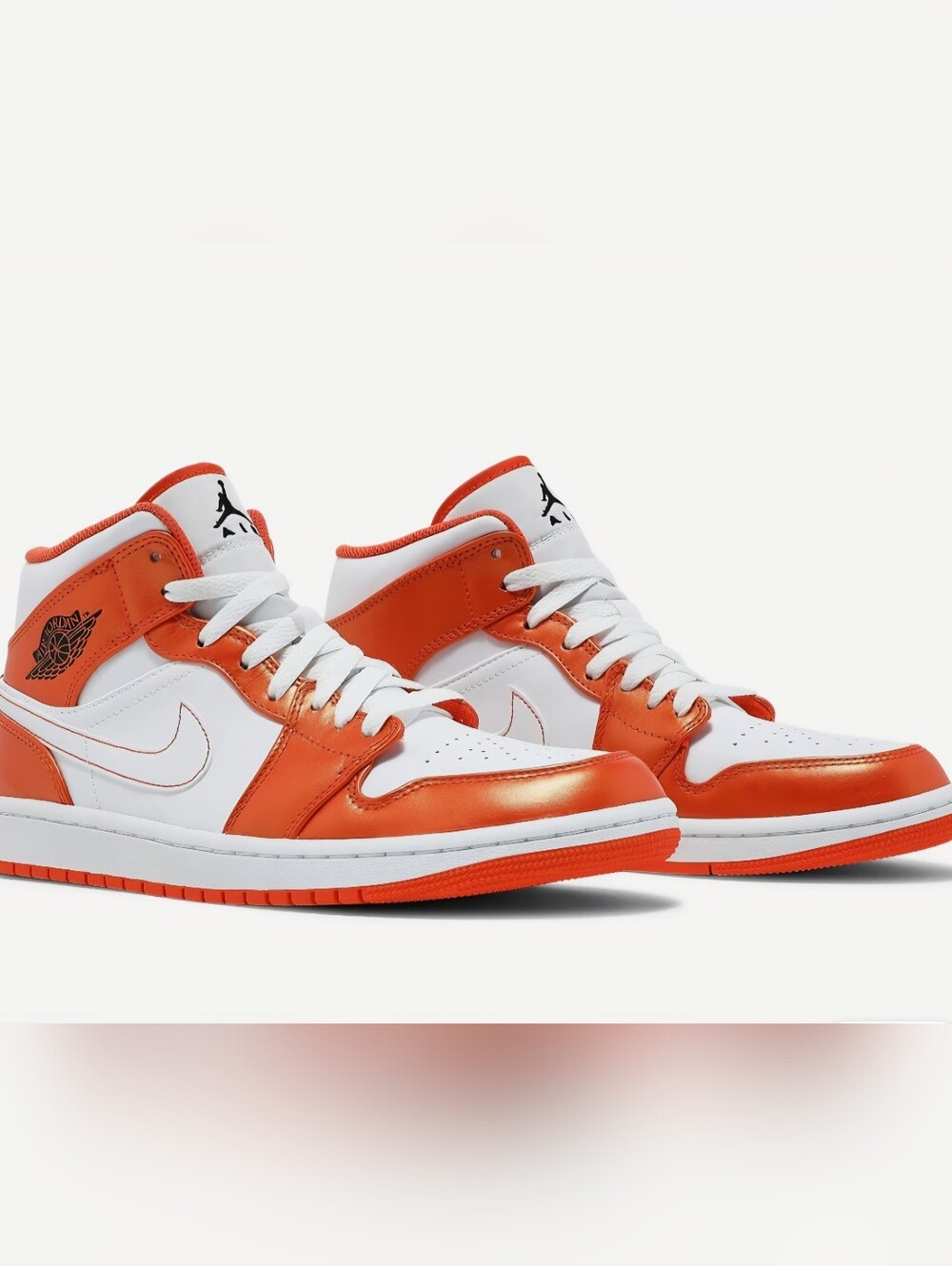 Nike Air Jordan 1 Mid SE "Electro Orange" Sneakers in White and Orange Metallic